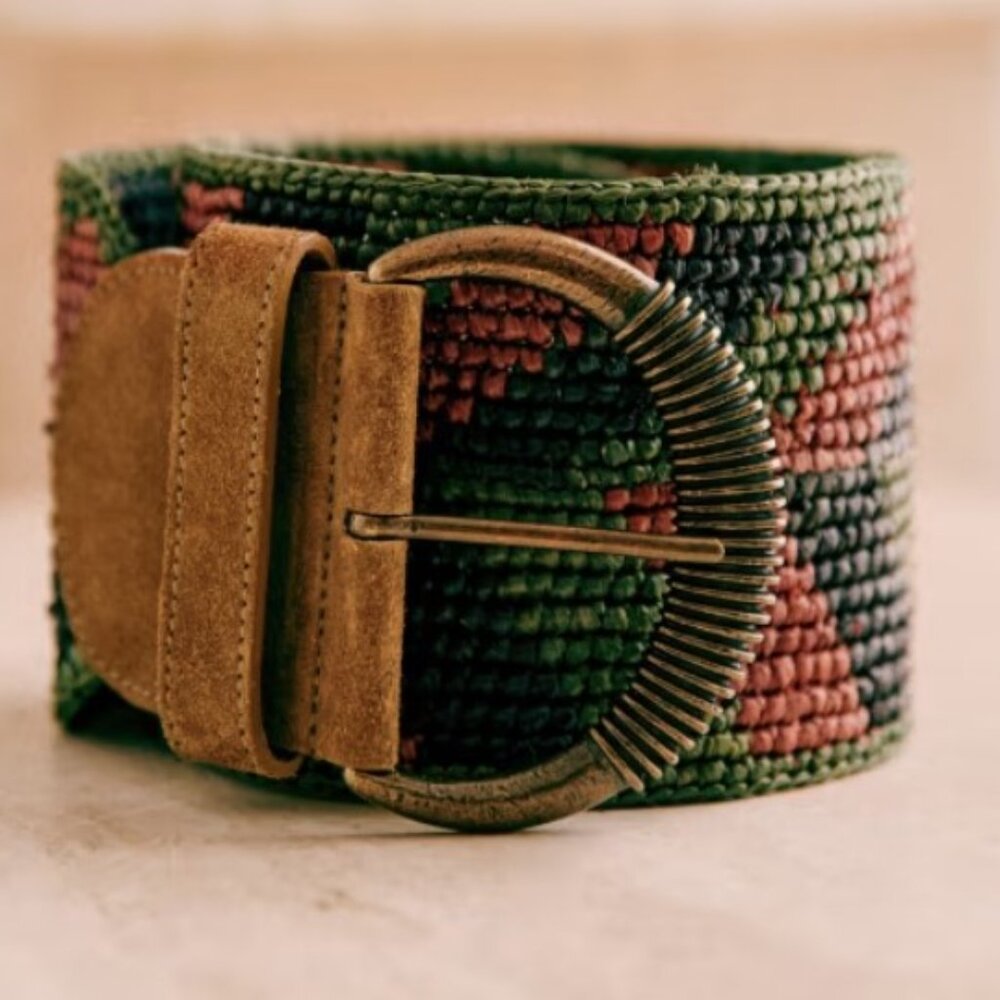 NWT Sezane Carlie Belt, Multicoloured / Khaki, Size 90 / Medium - Picture 6 of 8